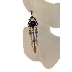 Gold tone Duster Earrings Unusual.Posts Silver Tone Clutch blue amber dusty rose